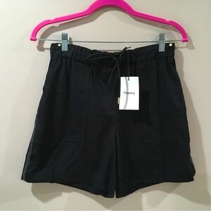 Theory Women’s Size 2 Crawford Short Black Drape Cotton Twill Drawstring